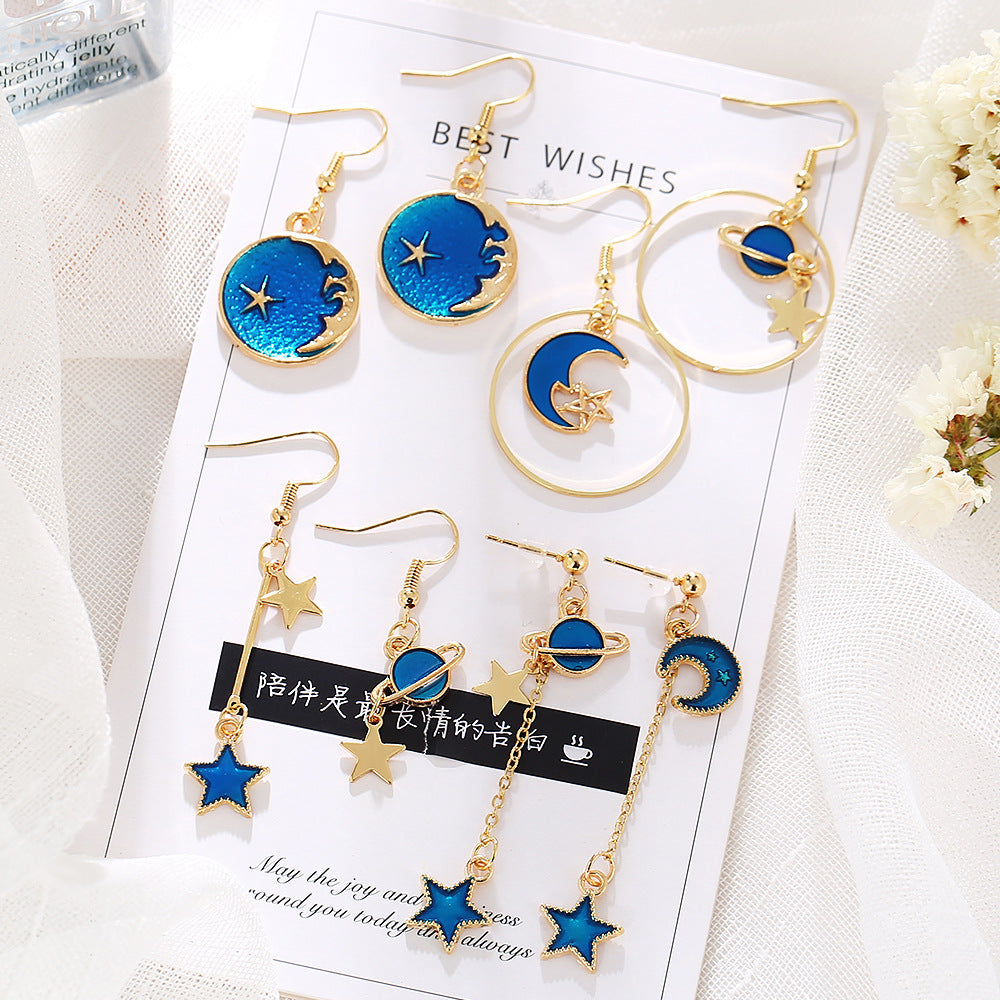 Blue starry sky star earrings shopee earrings