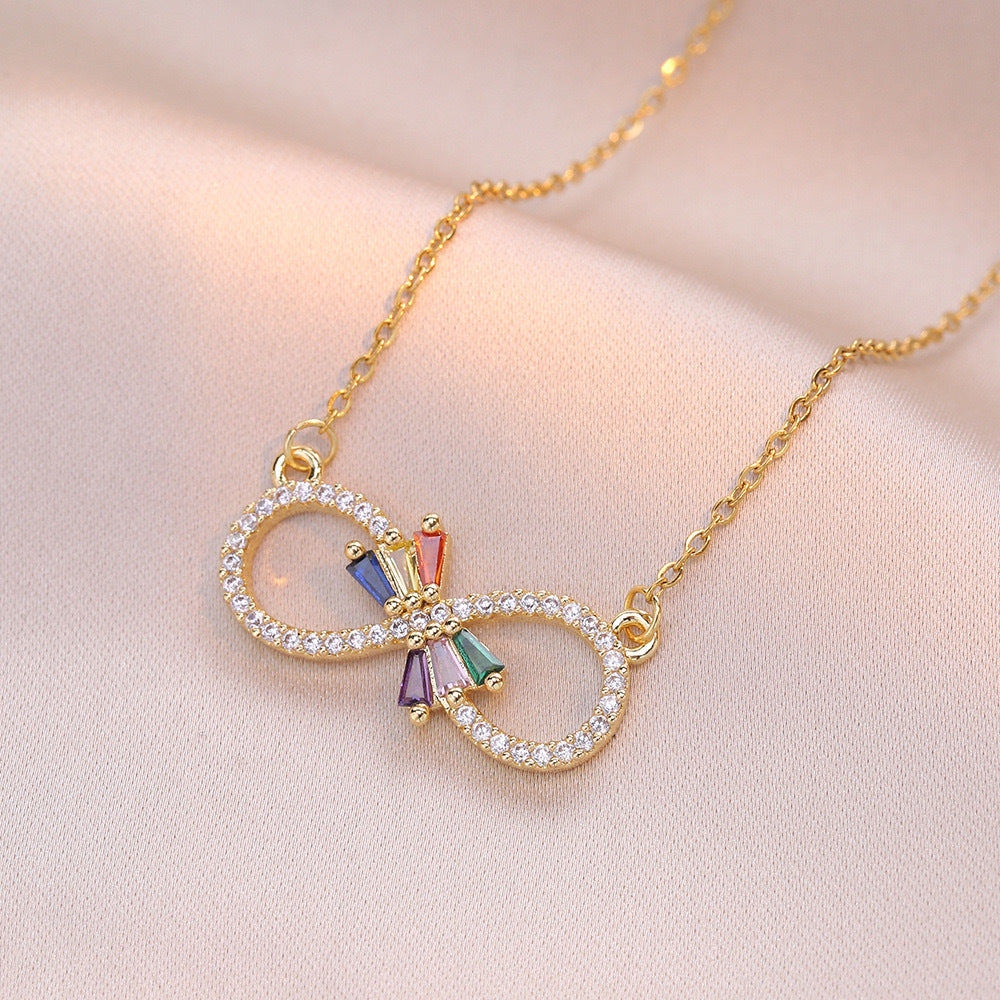 Colorful Zircon Pendant Stainless Steel Necklace