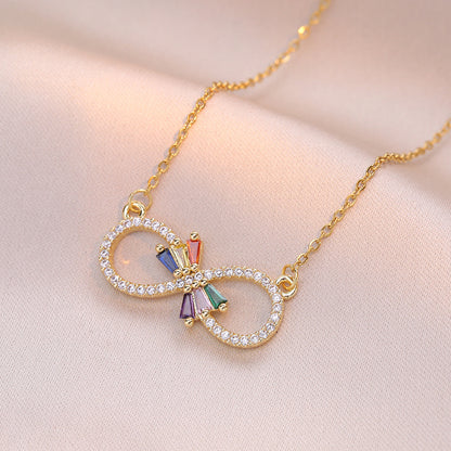 Colorful Zircon Pendant Stainless Steel Necklace