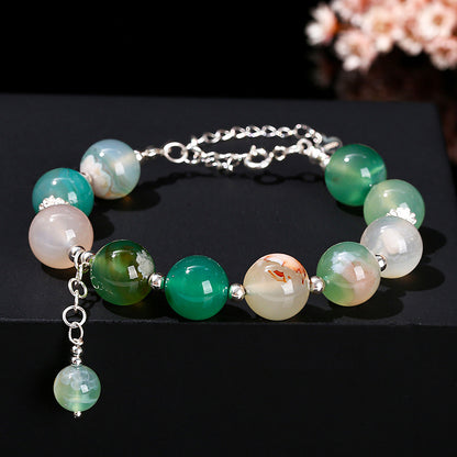 Natural green cherry blossom agate bracelet copper beads