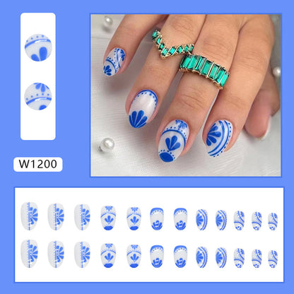 Oval Chinese Style Blue and White Porcelain Nails