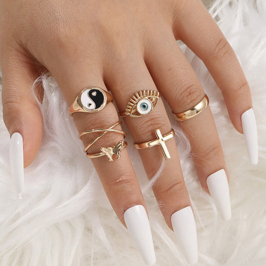 Eye Tai Chi Cross Butterfly Ring Set