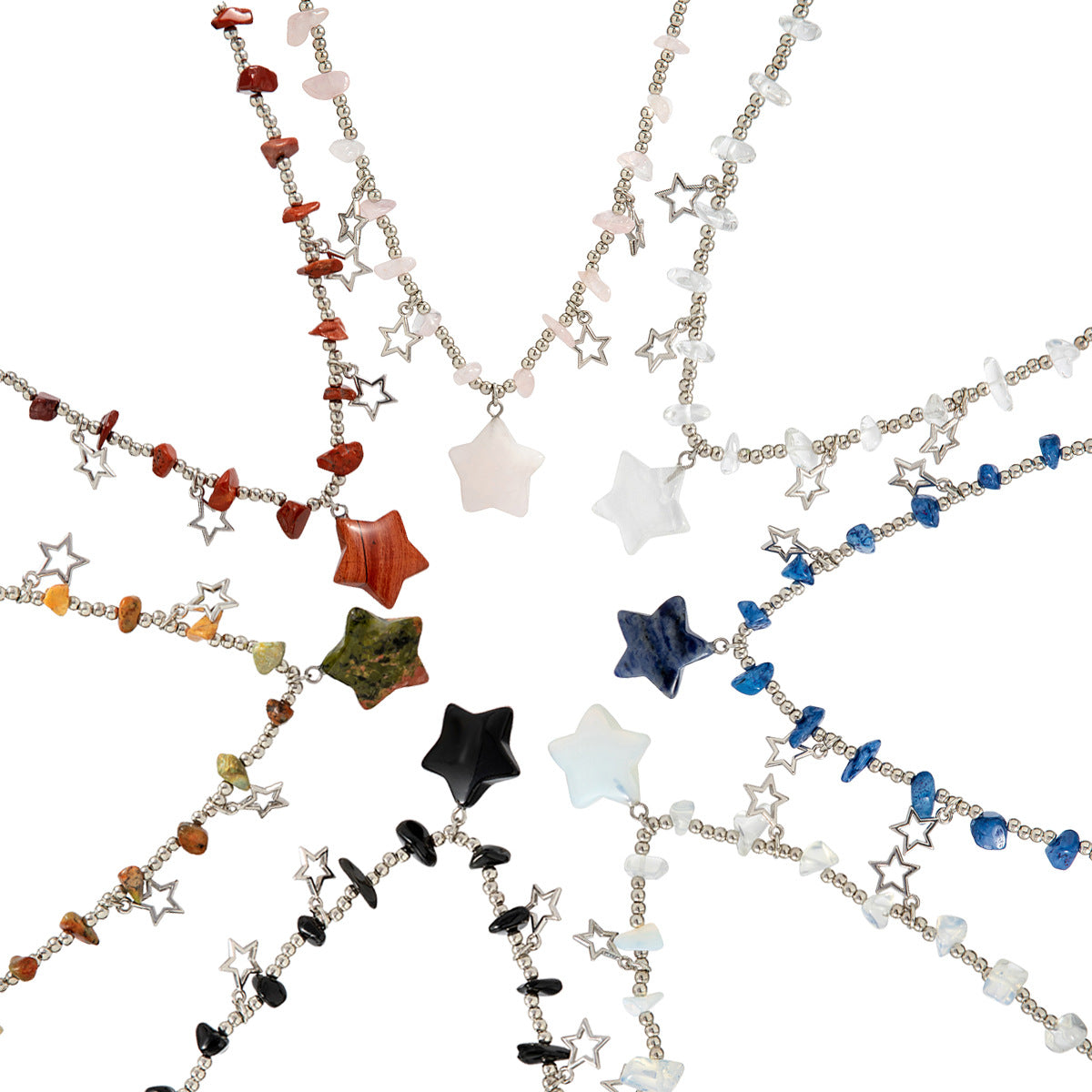 Gravel Beaded Short Star Necklace