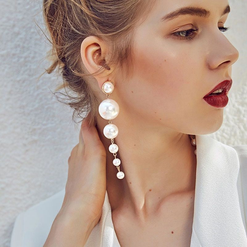 Pearl long earrings