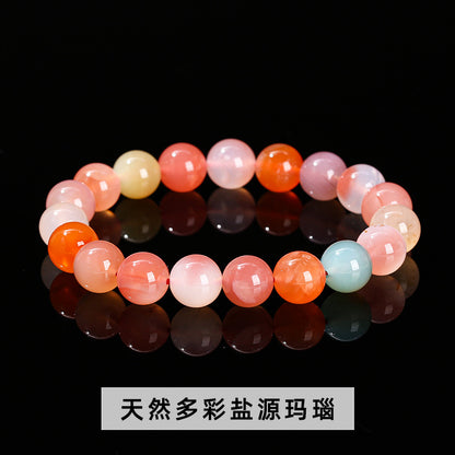 Peach Salt Source Agate Round Bead Bracelet