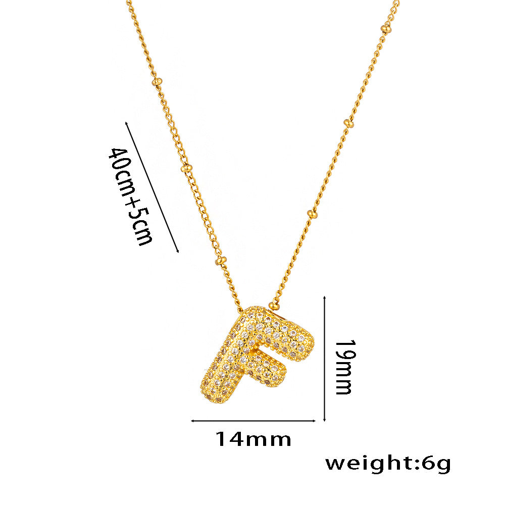 Hip-Hop Ice Sugar Zircon Quartz Letter Pendant American INS Fashion Necklace