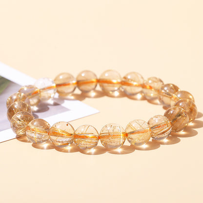 Pulsera de cuentas redondas de cristal de titanio, joyería de cristal de cabello amarillo. 