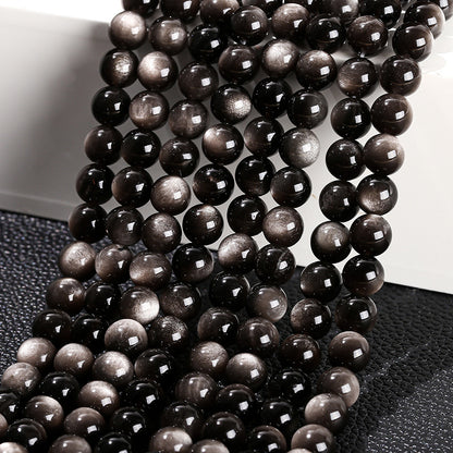 7A natural binocular silver obsidian loose beads