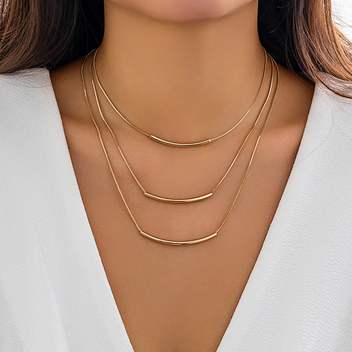 Stacked metal wind snake bone chain necklace