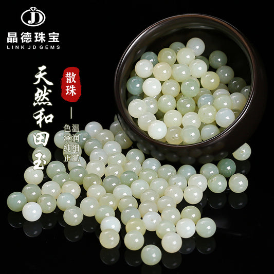 Hetian jade half-hole round beads handmade loose beads