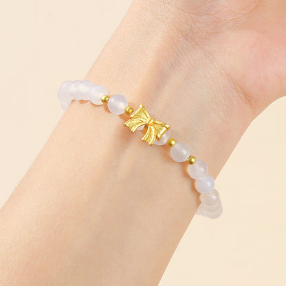 Natural white agate bow bracelet