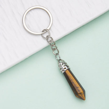 Natural crystal hexagonal column keychain bag pendant