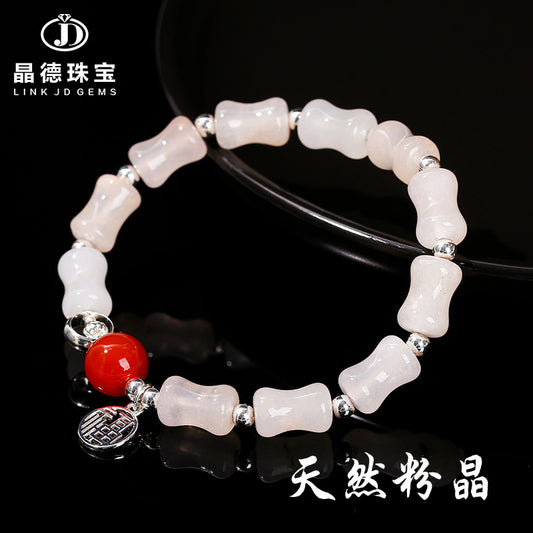 Natural powder crystal bamboo bead bracelet