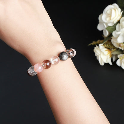 Tea crystal white crystal silver obsidian mixed string round bead bracelet