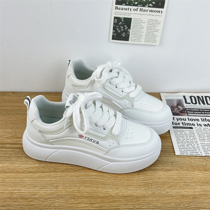 women's trendy thick sole white sneakers