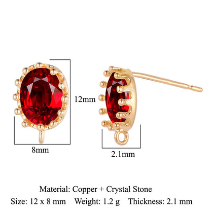 10 pcs/pack, drop-shaped brass crystal glass stud earrings.