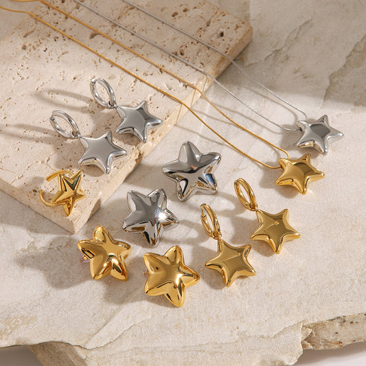 Polished Convex Five-pointed Star Ring Earrings Necklace