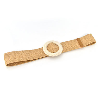 Wooden buckle woven belt temperament