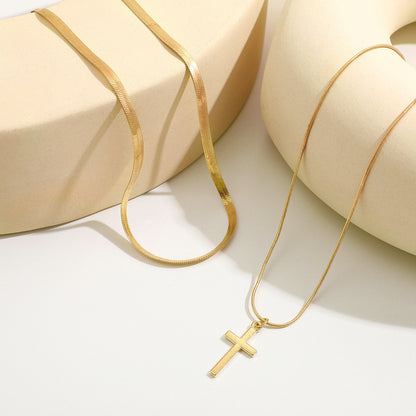 Gold Cross Pendant Clavicle Necklace