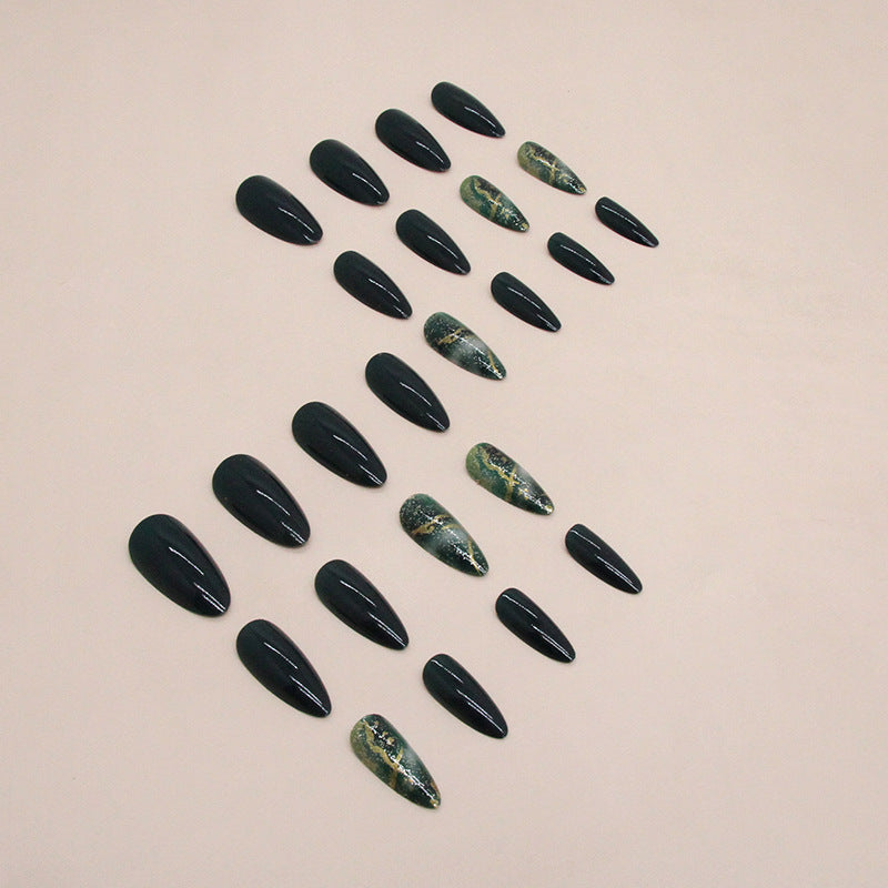 Classical Dark Green Jade Detachable Fake Nails