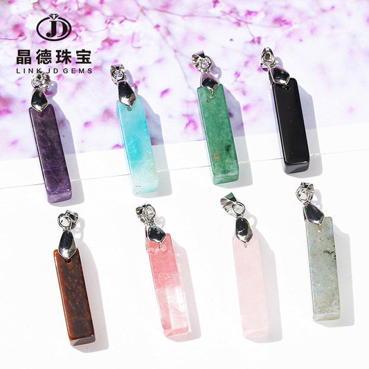 Natural jade powder crystal three-dimensional rectangular strip pendant.