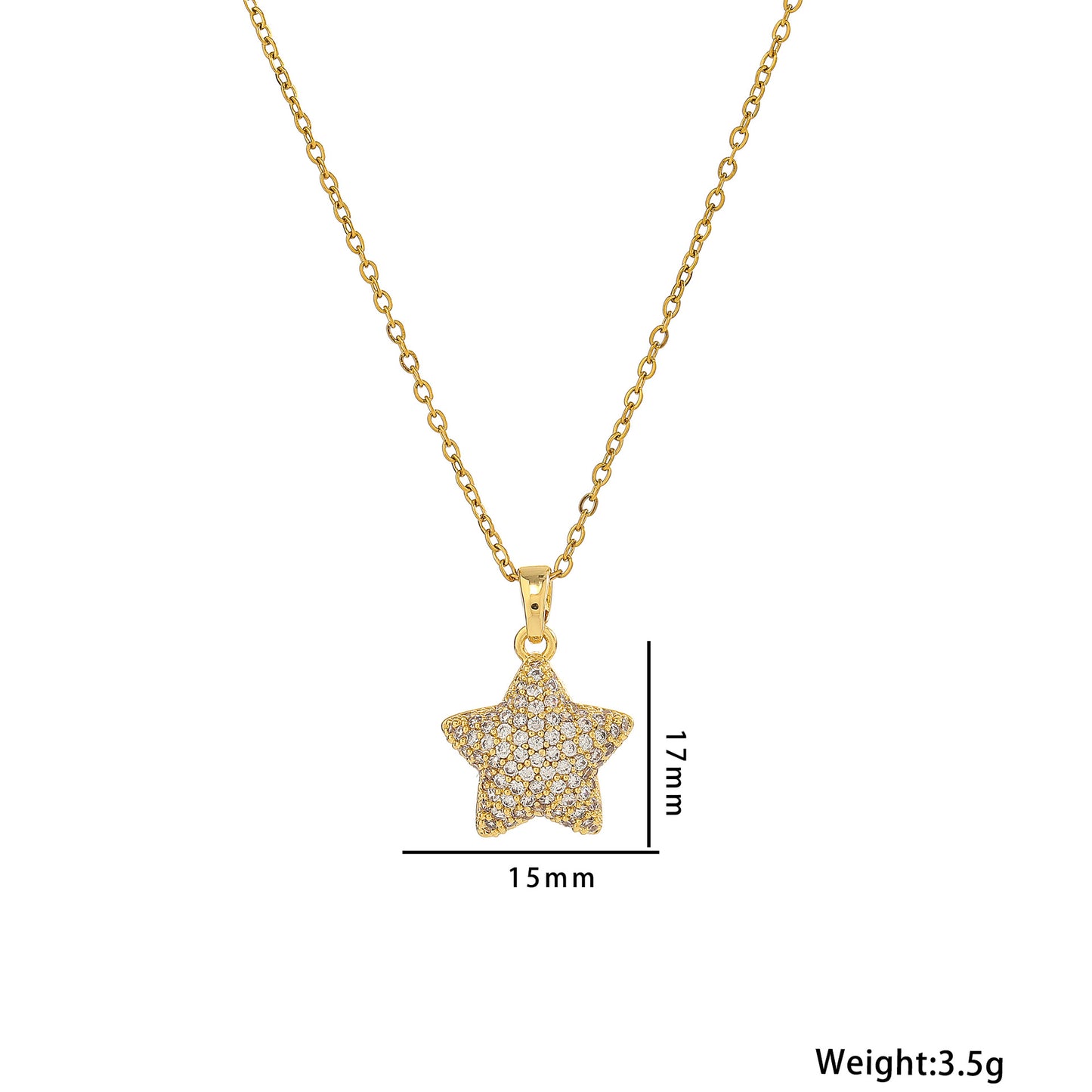 18K Gold Plated Star Pendant Necklace with Zirconia, Trendy Cross-Border Item