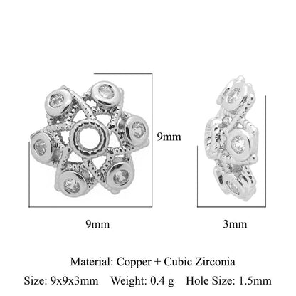 5 pcs/pack, snowflake lotus copper zircon bracelet beads.