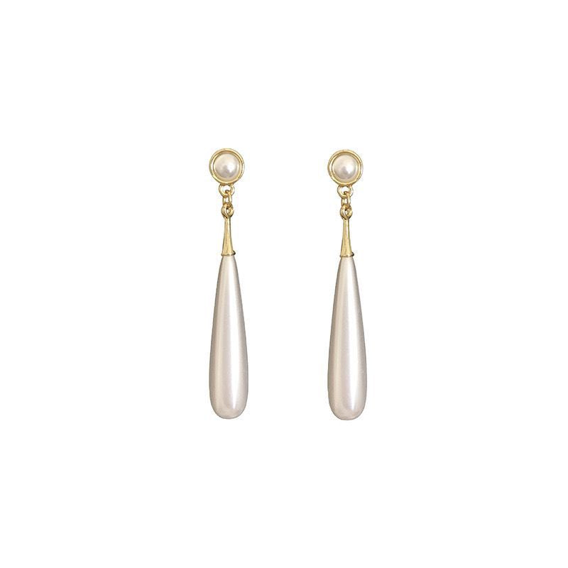 Silver Needle French Retro Water Drop Pearl Earrings