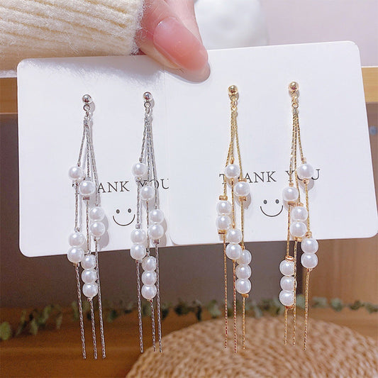 Tassel long pearl earrings