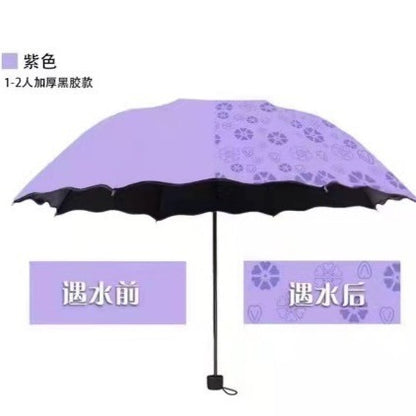 Water-Activated Floral Umbrella 3-Fold Black Coated Umbrella