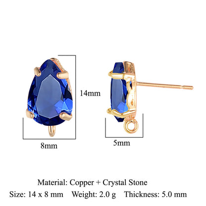 10 pcs/pack, drop-shaped brass crystal glass stud earrings.