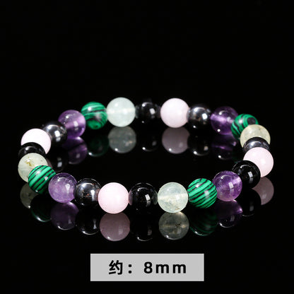 Natural stone six-color mixed string round bead bracelet.