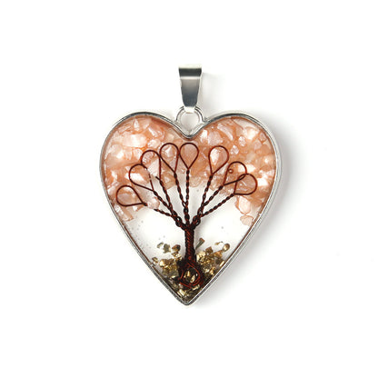 Love shape tree of life gravel resin handmade pendant