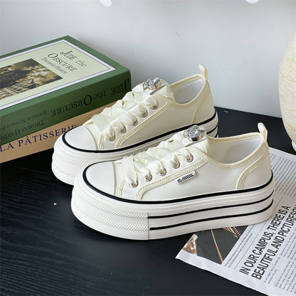 women's thick-soled white canvas shoes