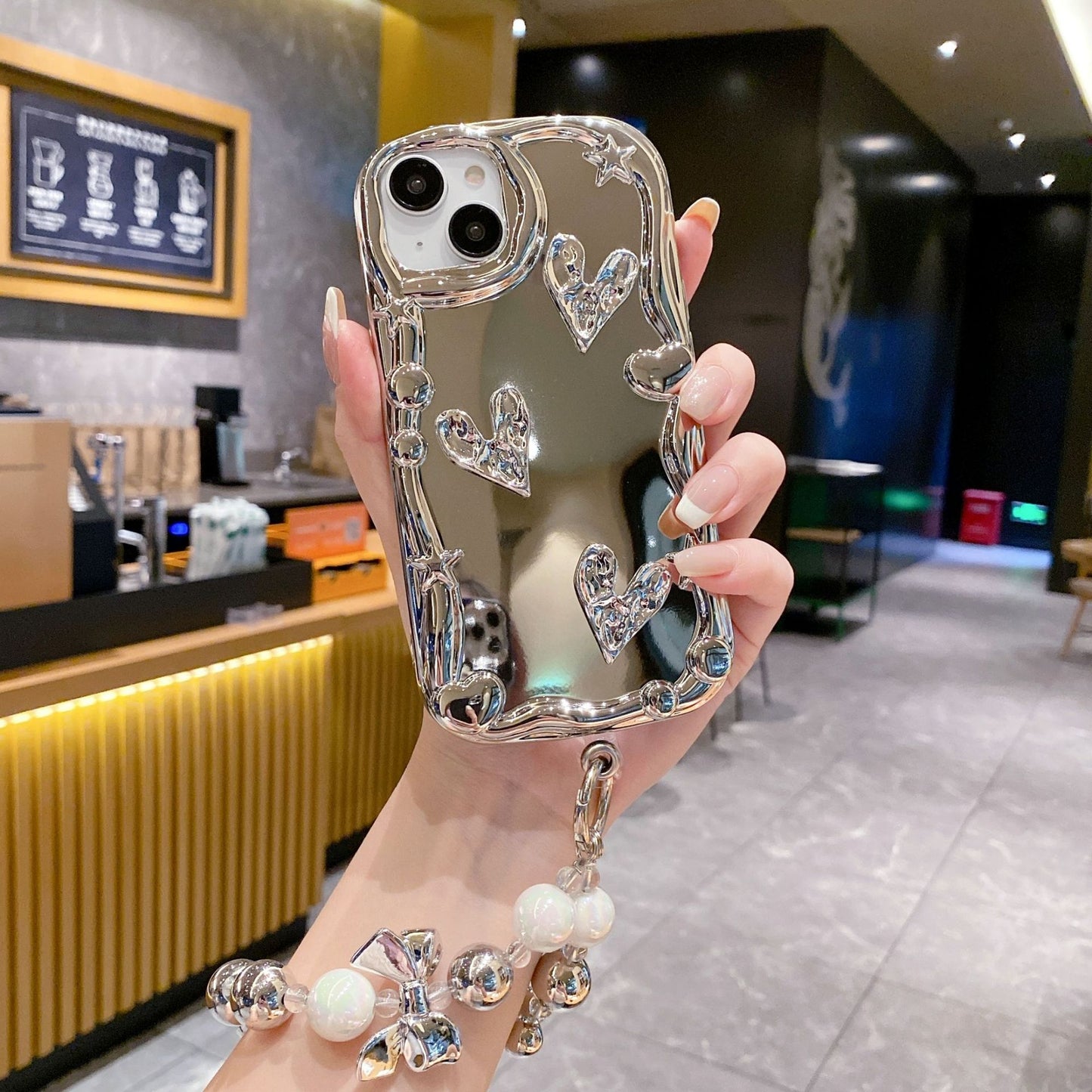 Apple 15 Pro 3D Wave Electroplated Bear iPhone 11 Bead Bracelet TPU Case