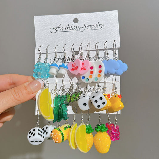 5-piece set of white cloud flower fruit earrings