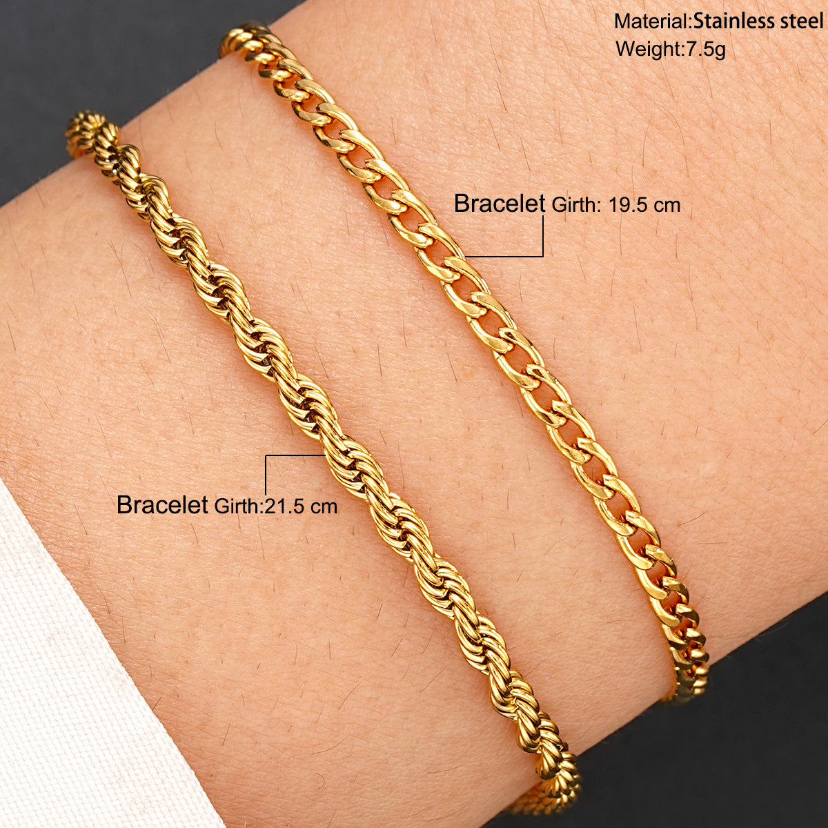 Stainless Steel Twisted Chain Bracelet 2-Piece Set