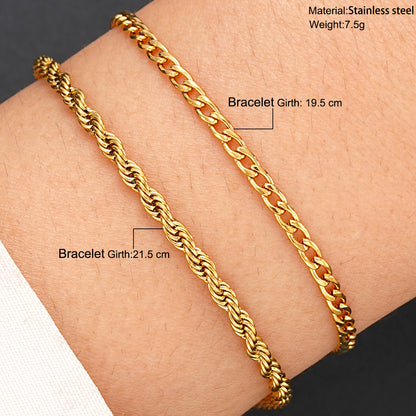 Stainless Steel Twisted Chain Bracelet 2-Piece Set