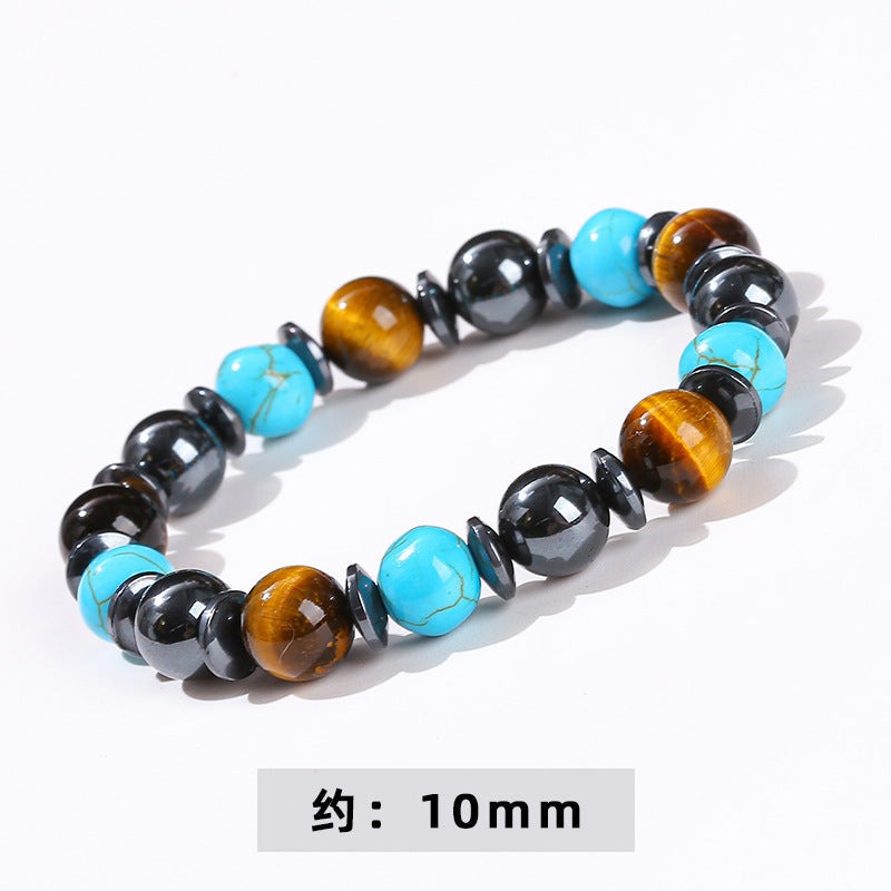 Natural yellow tiger's eye stone, black gallstone and blue pine mixed bracelet.