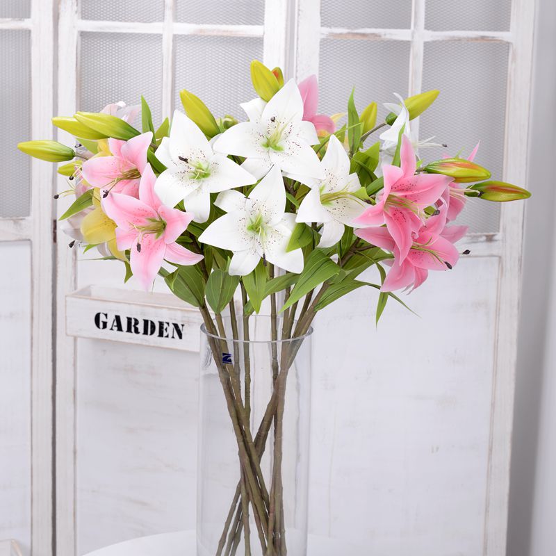 2 flowers and one bud long branch lily artificial flower