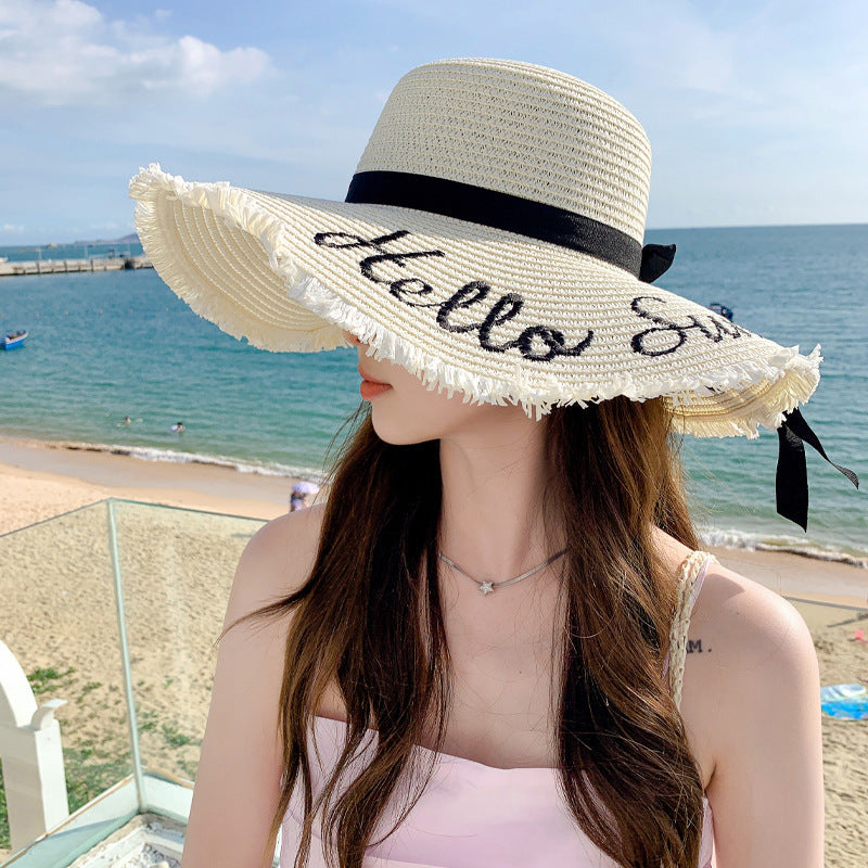 New Women¡¯s Fashion Letter Wide-Brim Breathable Straw Hat Sun Protection