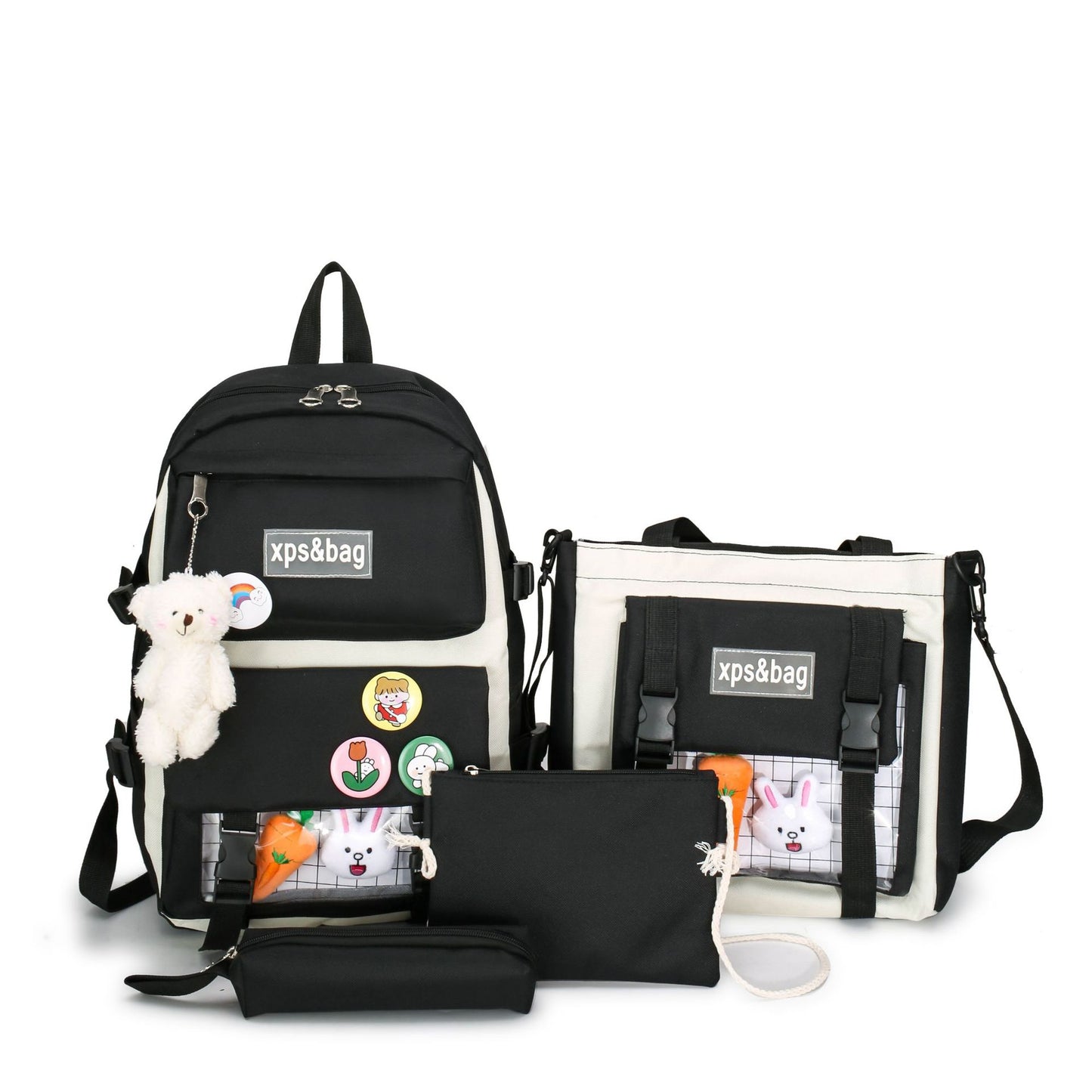 Four-piece student backpack canvas contrast color