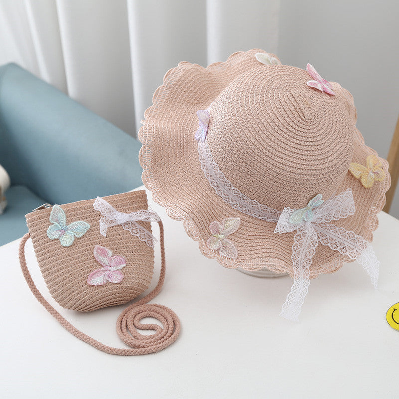 Kids Summer Hat Baby Sun Protection Straw Bag Set Princess Beach