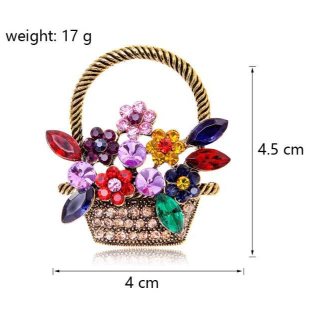 Colorful flower basket brooch