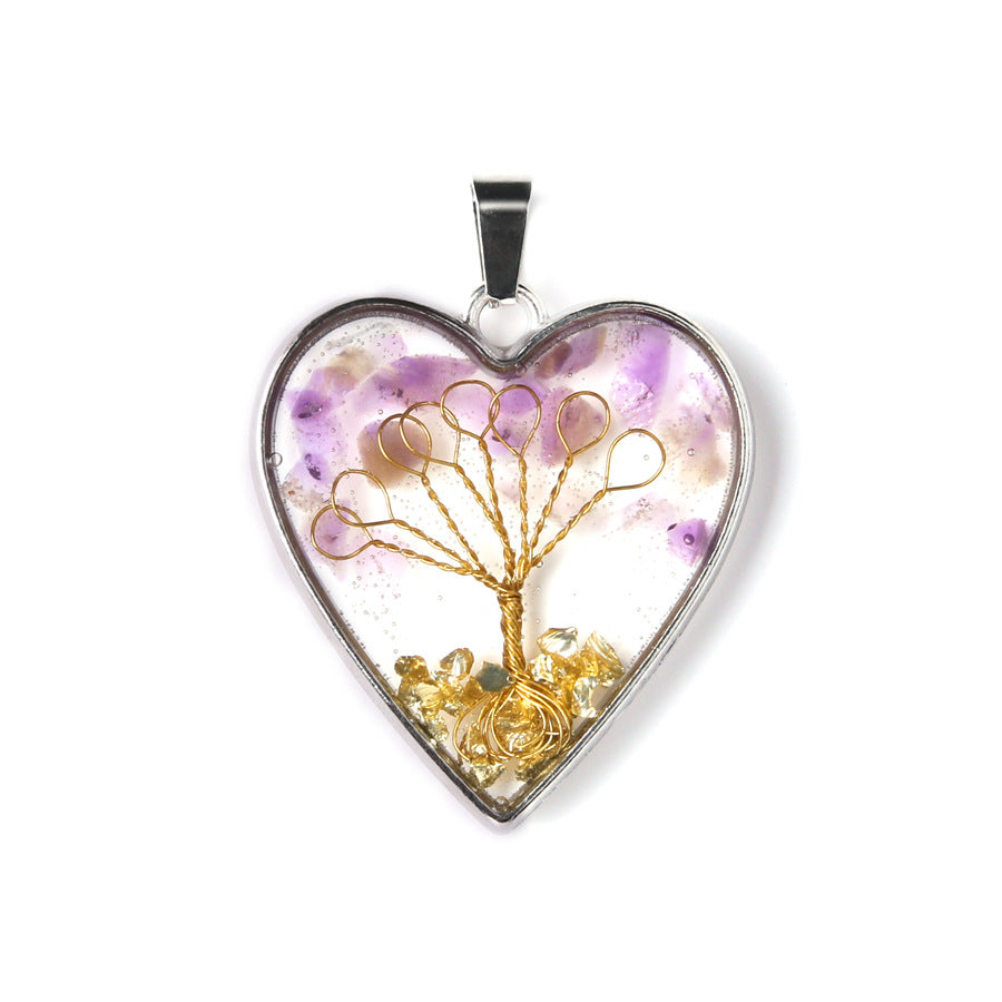 Love shape tree of life gravel resin handmade pendant