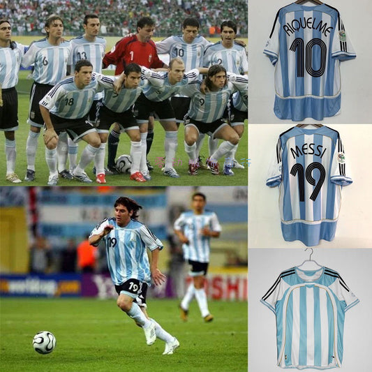 06 WC Argentina 19 Messi 10 Riquelme Retro Thai Jersey