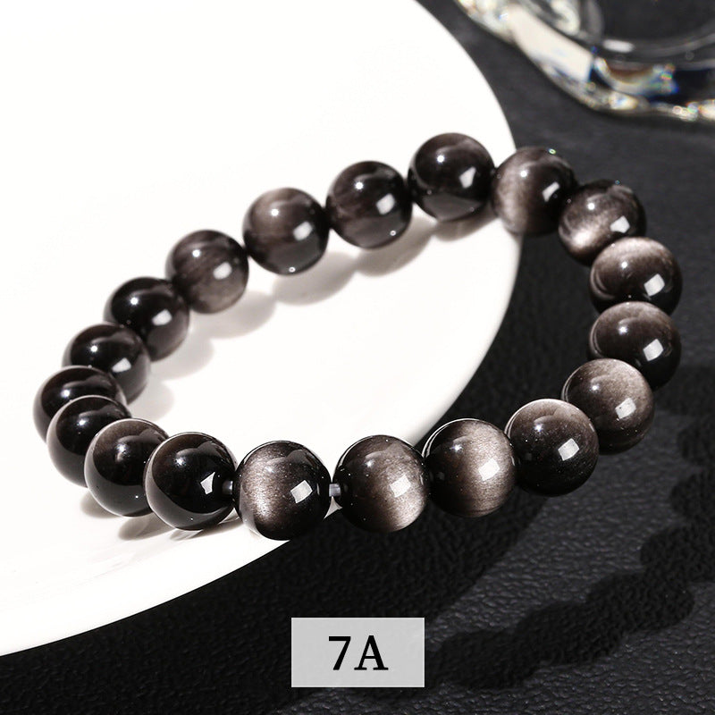 Pulsera de obsidiana plateada con ojos naturales 8A 