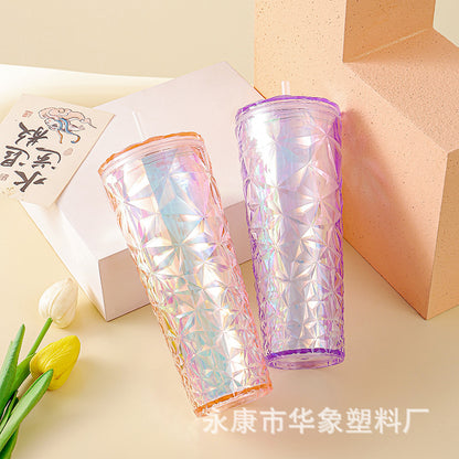 Double-layer plastic multi-color rhombus 710ml water cup