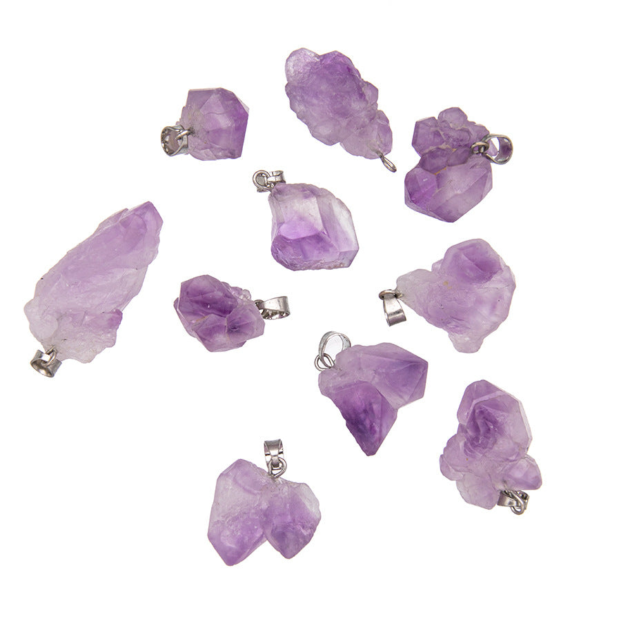 Irregular crystal amethyst tooth flower pendant