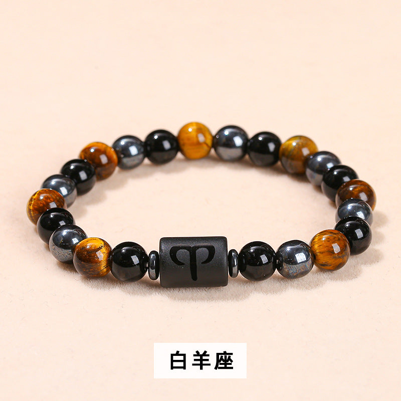 Natural yellow tiger's eye stone twelve constellations bracelet